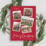 Modern Foto Collage Frohe Weihnachten<br><div class="desc">Eine 5-Foto Collage moderne Weihnachtskarte mit handgeschriebenem Skript und minimalem Typ. Klicken Sie auf die Schaltfläche Bearbeiten,  um dieses Design anzupassen.</div>