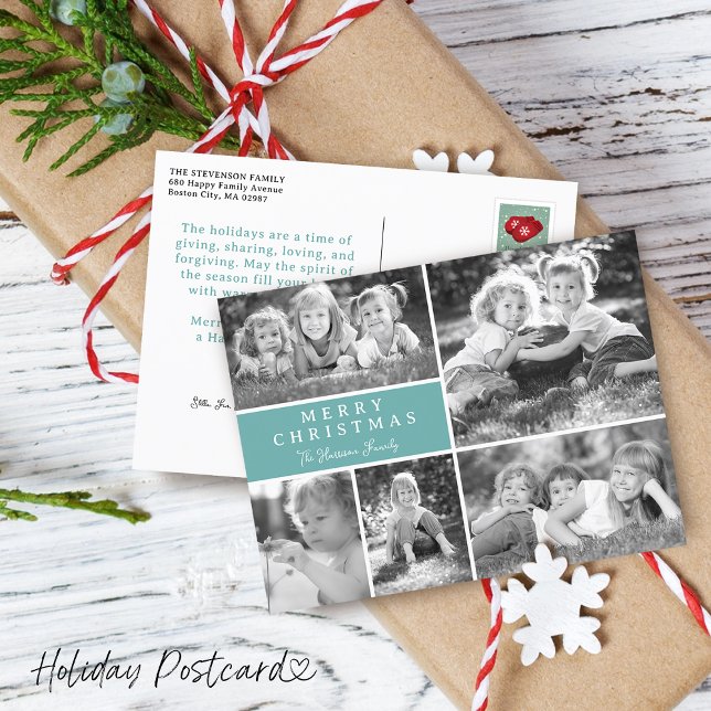 Modern Foto Collage Frohe Weihnachten (Modern Photo Collage Merry Christmas Holiday Postcard)
