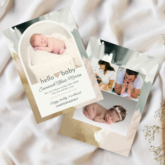 Modern Foto Collage Hello Baby Birth Ankündigung
