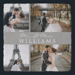 Modern Foto Collage Monogram Newlyweds Grau Töpfeuntersetzer<br><div class="desc">Feiern Sie Ihre jüngste Ehe mit diesem 4-Foto,  mit Monogramm Design.</div>
