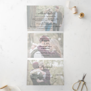 Modern Foto Collage Overlay 3 in 1 Hochzeit Dreifach Gefaltete Einladung