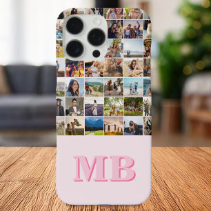 Modern Foto Collage Pink Initial Monogram iPhone 16 Pro Max Hülle