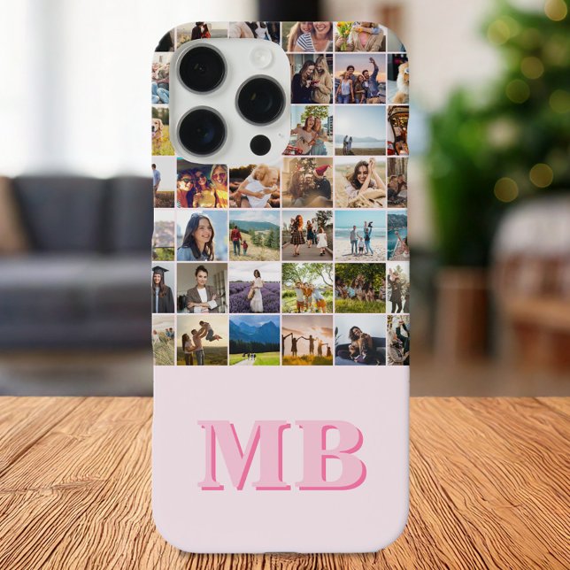 Modern Foto Collage Pink Initial Monogram Case-Mate iPhone Hülle (Von Creator hochgeladen)