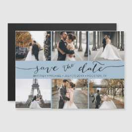 Modern Foto Collage Save the Date Dusty Blue Magnetkarte