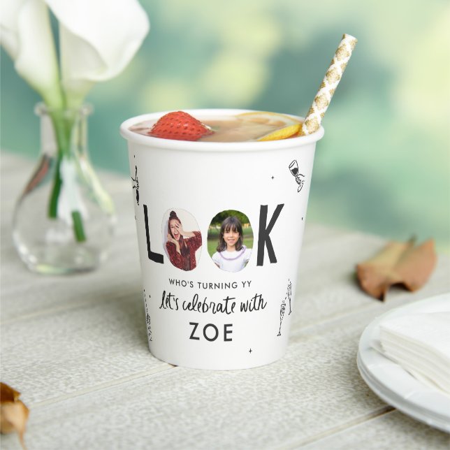 Modern Foto Collage Spaß HandGezeichnet Geburtstag Pappbecher (In Situ)