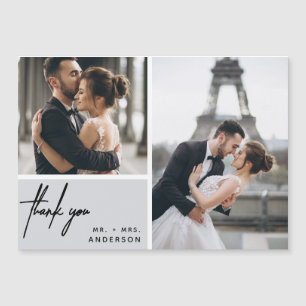 Modern Foto Collage Wedding Gray Vielen Dank Magnetkarte