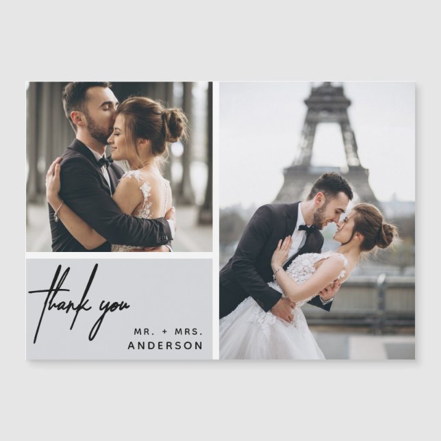 Modern Foto Collage Wedding Gray Vielen Dank Magnetkarte (Vorderseite)