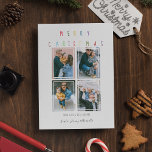 Modern | Foto Collage Weihnachtskarte Feiertagskarte<br><div class="desc">Wünschen Sie Ihren Freunden und Ihrer Familie ein frohes Weihnachtsfest mit diesen niedlichen,  vereinfachenden Weihnachtsfotos,  mit einem bunten "MERRY CHRISTMAS" in einem lustigen Schriftart,  mit 4 Ihrer Lieblings-Fotos,  und eine Nachricht von Ihrer Familie zu ihren.</div>
