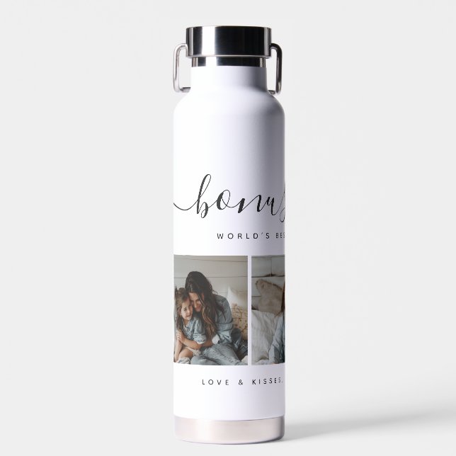 Modern Foto Collage White Bonus Mama Mothers Day Trinkflasche (Vorne)
