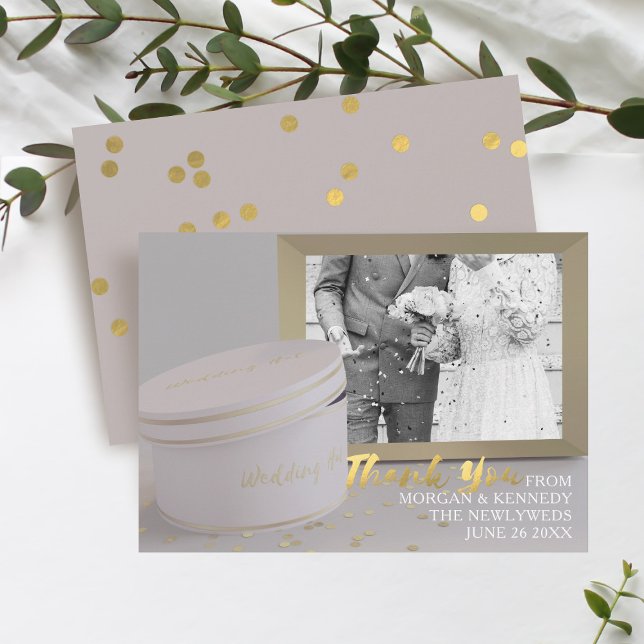 Modern Foto Frame Wedding Danke Card Ankündigung (Add your photo and names to this thank you card)