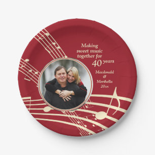 Modern Foto MUSIC 40. Ruby Wedding Jubiläum Pappteller