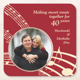Modern Foto MUSIC 40. Ruby Wedding Jubiläum Rechteckiger Pappuntersetzer