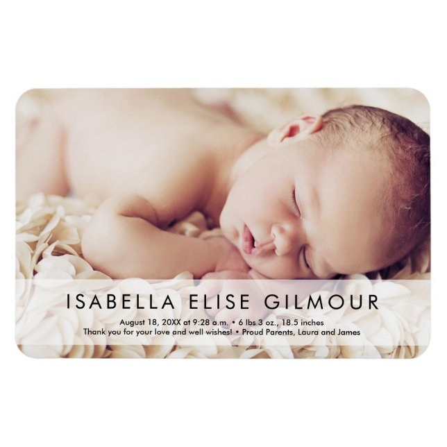Modern Foto Name Birth Stat Neugeborene Girl Magnet (Horizontal)