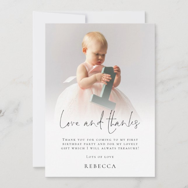 Modern Foto Overlay 1. Geburtstag Liebe Dank Karte (Vorderseite)