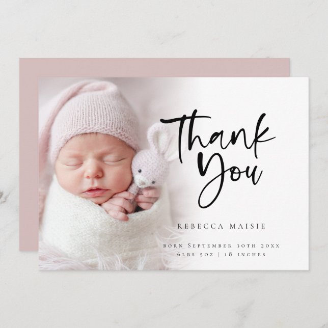 Modern Foto Overlay Girl Danke für die Geburt Ankündigung (Vorne/Hinten)