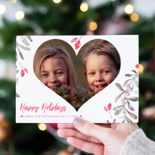 Modern Foto Rosa Heilige Beeren Happy Holidays Feiertagskarte