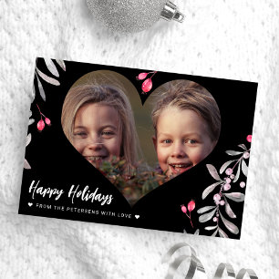 Modern Foto Rosa Heilige Beeren Happy Holidays Feiertagskarte