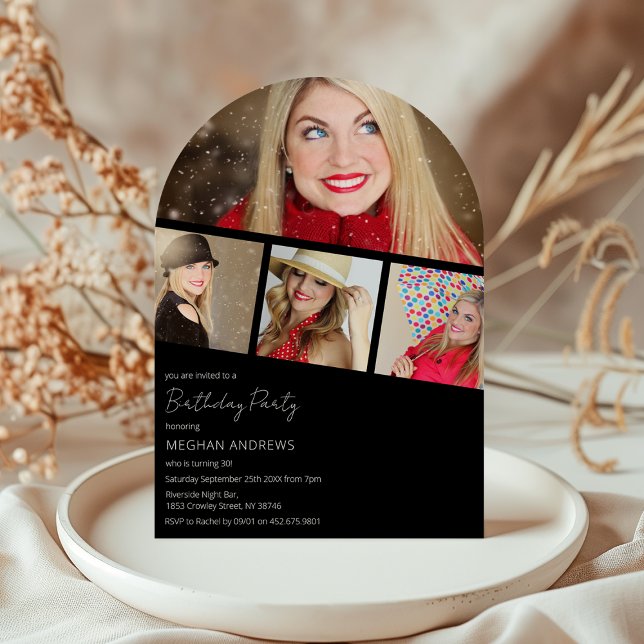 Modern Foto Strip Collage Arched Birthday Party Einladung (Von Creator hochgeladen)