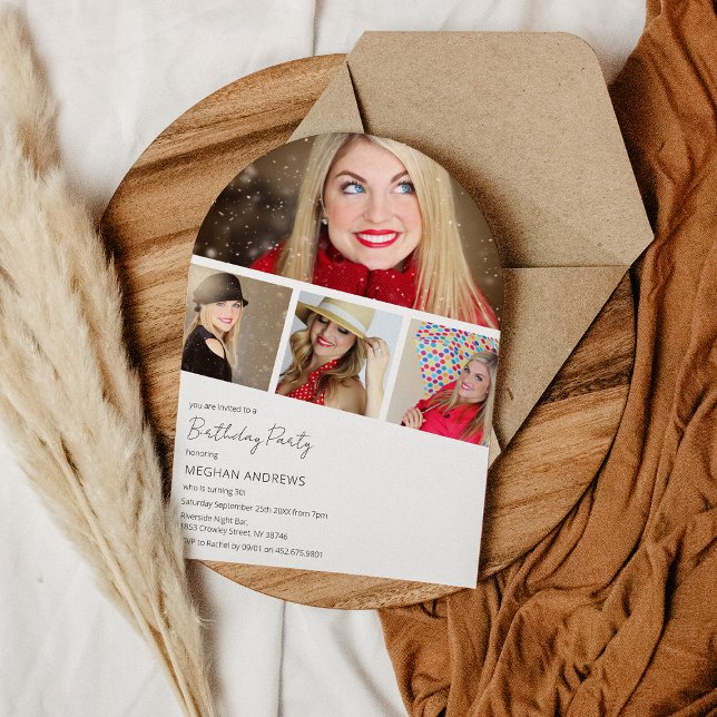 Modern Foto Strip Collage Arched Birthday Party Einladung (Von Creator hochgeladen)