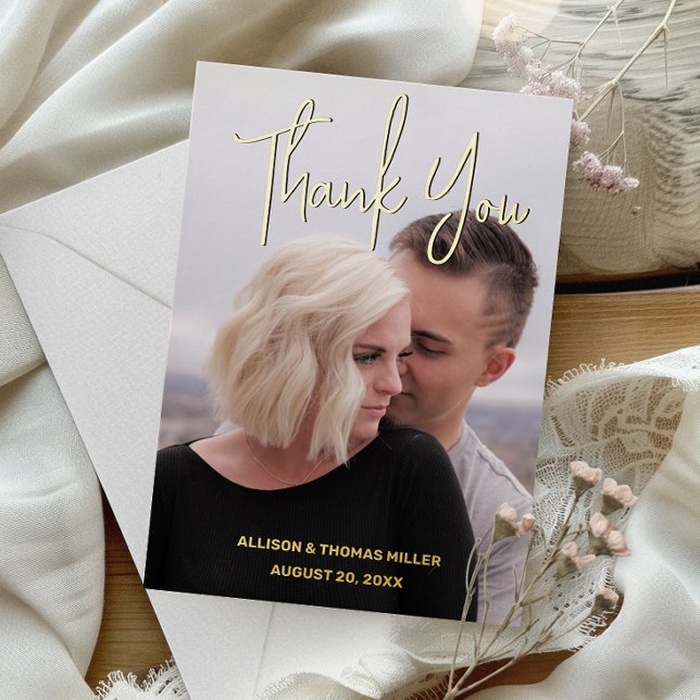 Modern Foto Wedding Gold Foil Dankeschön Card Folieneinladung (Leave a lasting impression and express your thanks in a truly special and meaningful way.)