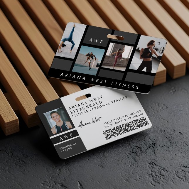 Modern Four Photo Collage Personal Trainer Fitness Ausweis (Modern Four Photo Collage Personal Trainer Fitness Badge)