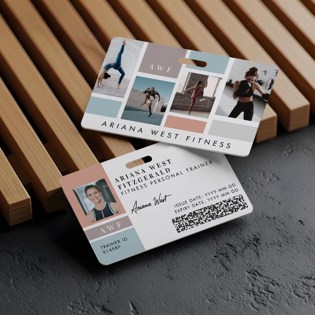 Modern Four Photo Collage Personal Trainer Fitness Ausweis (Modern Four Photo Collage Personal Trainer Fitness Badge)