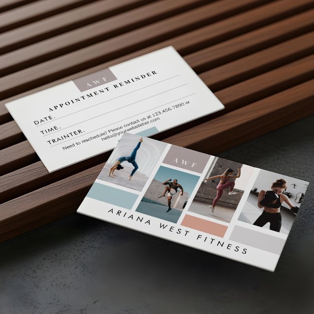 Modern Four Photo Collage Personal Trainer Fitness Terminkarte (Modern Four Photo Collage Personal Trainer Fitness Appointment Card)