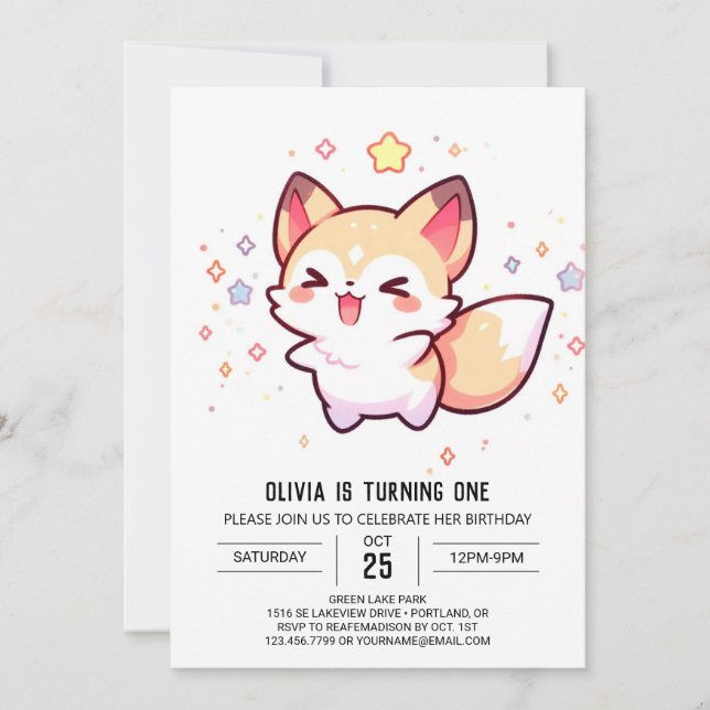 Modern Fox 1. Geburtstag Einladung (Vorderseite)