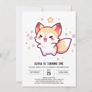 Modern Fox 1. Geburtstag Einladung