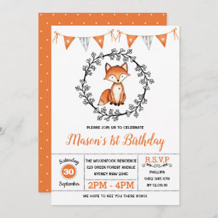 Modern Fox Birthday Party / Woodland Animal Einladung