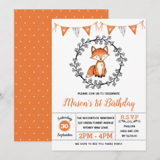 Modern Fox Birthday Party / Woodland Animal Einladung