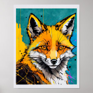 Modern Fox drucken fett Farben schwarz Augen orang Poster