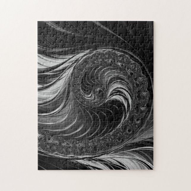 Modern Fractal All Black Nautilus Golden Ratio Puzzle (Vertikal)