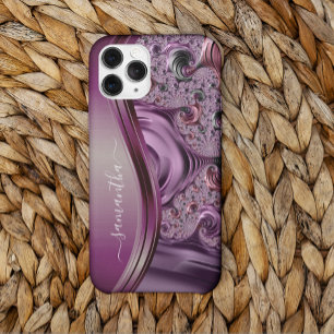 Modern Fractal Purple Handwritten Name Case-Mate iPhone 14 Pro Hülle