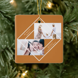 Modern Frame Gold Zwei Foto Frohe Weihnachten Keramikornament