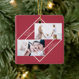Modern Frame Red Zwei Foto Frohe Weihnachten Keramikornament