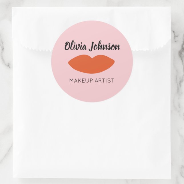 Modern Französisch Chic Red Lips Beautician Minima Runder Aufkleber (Tasche)