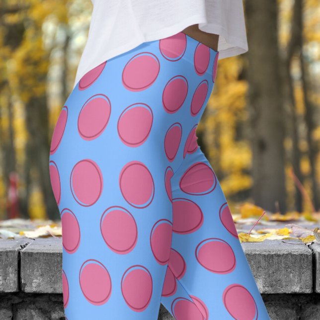 Modern French Blue Polka Dot Pattern Leggings (Polka Dot on French Blue Leggings)