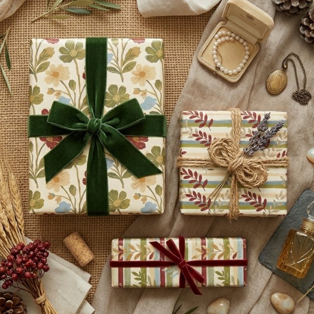 Modern Fresh Colorful Botanical Watercolor TMF26 Geschenkpapier Set (Modern Wildflower and Botanical Wrapping Paper Sheets Set with Three Colorful Watercolor Effect.)