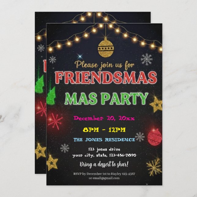 Modern Friendsmas Holiday Party Invitation Einladung (Vorne/Hinten)
