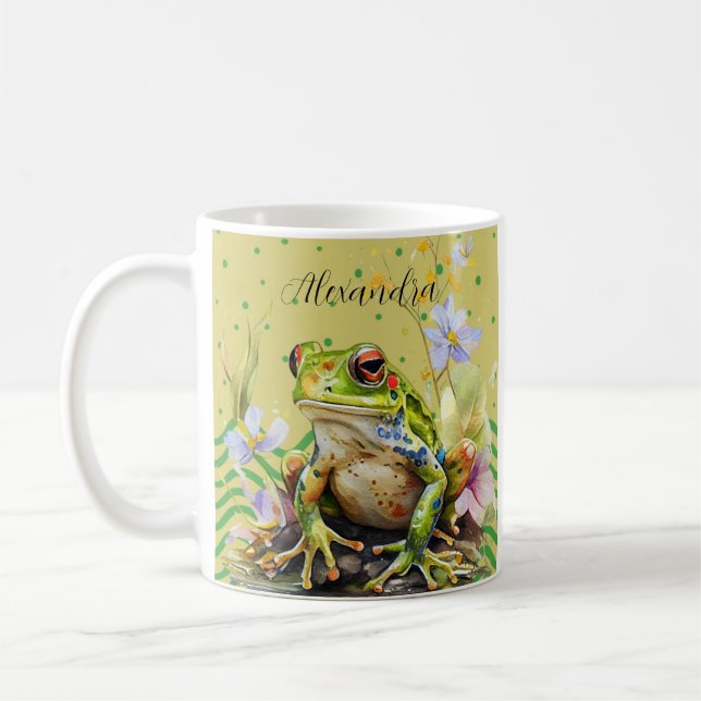 Modern Frog Watercolor Fun Joke Kaffeetasse (Links)