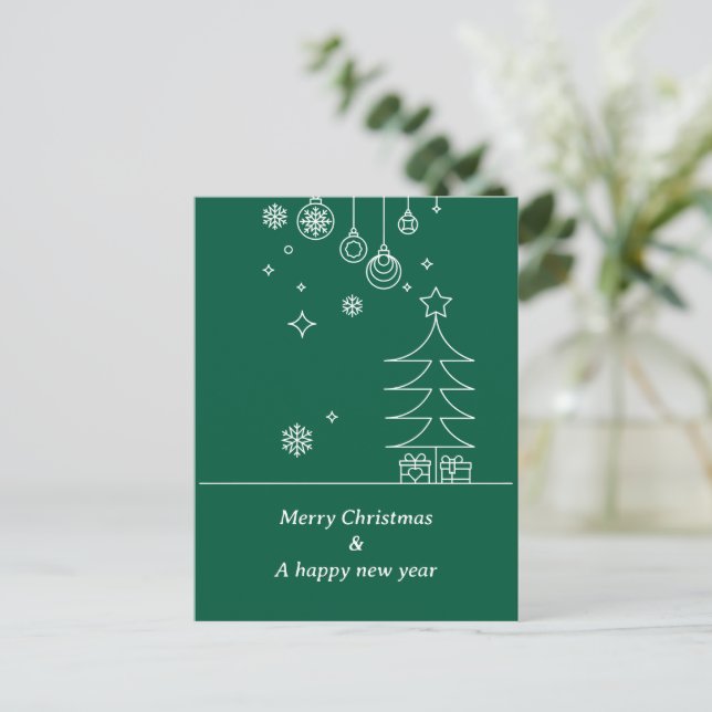 Modern Frohe Weihnachten Grün Weiß (Stehend Vorderseite)
