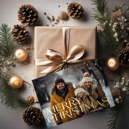 Modern Frohe Weihnachten Minimal 1 Foto Elegant Folien Feiertagspostkarte