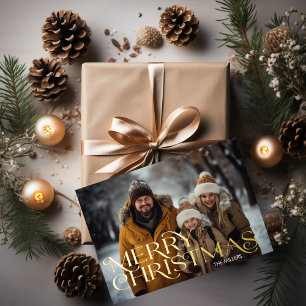 Modern Frohe Weihnachten Minimal 1 Foto Elegant Folien Feiertagspostkarte