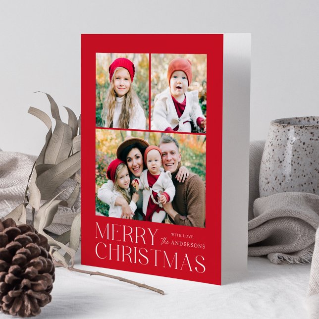 Modern Frohe Weihnachten Rot 7 Foto Collage (Von Creator hochgeladen)