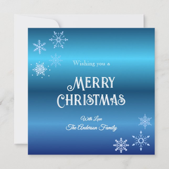 Modern Frohe Weihnachten Snowflake Blau (Vorderseite)