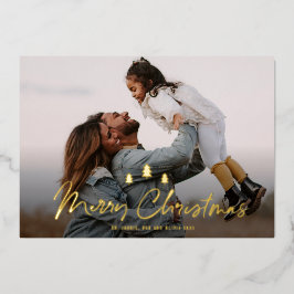 Modern Frohe Weihnachtsbaum Trio 2 Foto Gold Folien Feiertagskarte