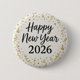 Modern Frohes neues Jahr 2026 Gold Konfetti Button