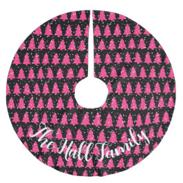 Modern Fuchsia & Black Christmas Tree Polyester Weihnachtsbaumdecke