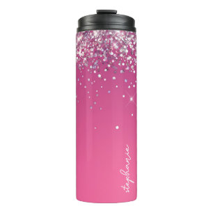 Modern Fuchsia Pink Glitzer Custom Thermosbecher